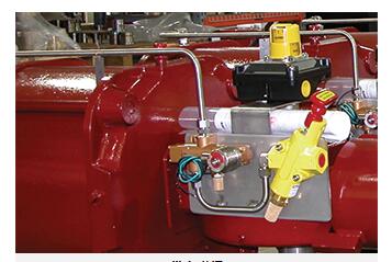 圖：帶電磁閥位置感應的流體動力方向控制閥（金色）