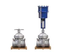  圖：帶有氣動(dòng)線性閥門執(zhí)行機(jī)構(gòu)的閘閥